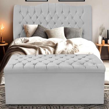 Imagem de Kit Cabeceira E Calçadeira Baú Dunas Casal 140 Cm - Veludo Cinza