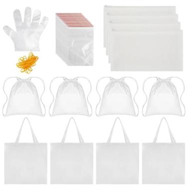 Imagem de Luvas 50 pares, elásticos 50, 4 mochilas com cordão, 4 bolsas de lona com zíper, 4 bolsas de algodão, kit tie dye 12 peças, 10 sacos de selagem, sacos em branco para artesanato