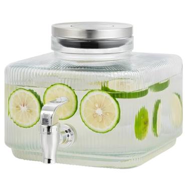 Imagem de Dispensador de geladeira de chá gelado, recipiente fino para bebidas de água de 250 ml, jarra de suco de vidro, tampa inoxidável, torneira à prova de vazamento, ideal para festas