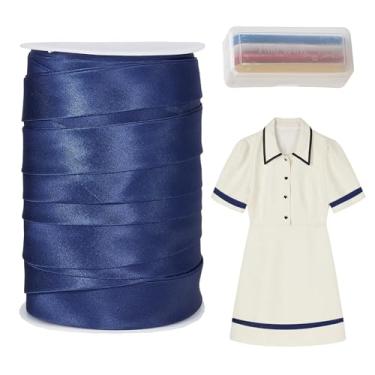 Imagem de letsinstyle Fita de viés de dobra dupla de 50 metros de 2,5 cm, fitas de polarização de cetim azul marinho, fita de encadernação faça você mesmo, acessórios de vestuário para costura, bainha, costura