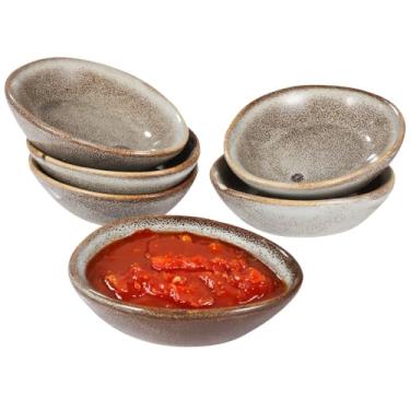 Imagem de Conjunto de 6 tigelas de cerâmica para molhos, pequenos pratos de servir vintage, seguro para micro-ondas e forno para molhos, lanches e aperitivos