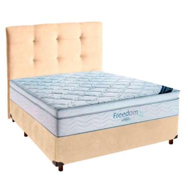 Imagem de Cama Box Perola + Colchão Casal Freedom Ortobom + Cabeceira