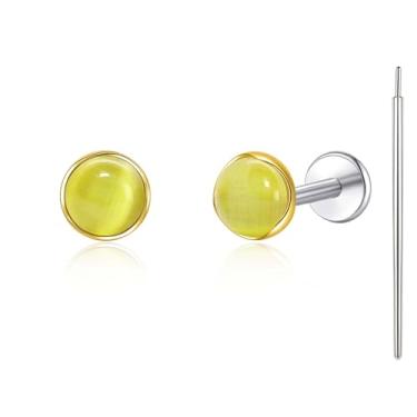 Imagem de Limerencia Brincos hipoalergênicos para orelhas sensíveis – Brincos redondos de titânio G23, cartilagem de 4 mm, brincos perfurados com pedra de 4 mm para presente feminino e masculino