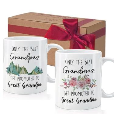 Imagem de Only The Best Grandpas Grandmas Get Promoted To Great Grandpa Grandma Conjunto de canecas de café, caneca de Natal para avós, presentes engraçados do neto, neta, netos, 325 ml, branco