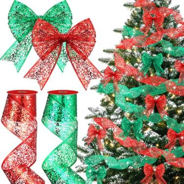 Imagem de Wesnoy 2 rolos de 6 cm x 10 metros de fita de malha de arame com glitter de Halloween com lantejoulas metálicas brilhantes para artesanato, laços de árvore de Natal, guirlanda de embrulho de presente