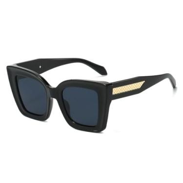 Imagem de Óculos de sol feminino estilo gatinho, armação grande, retrô, clássico, protetor solar, duas cores (preto)