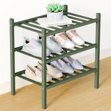 Imagem de Smiry Sapateira de bambu para armário, organizador de sapatos empilhável de madeira pequeno de 3 níveis, prateleira de armazenamento de sapatos de pé livre para entrada, entrada da porta da frente