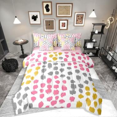 Imagem de Erosebridal Conjunto de edredom completo geométrico com 7 peças de bolinhas em um saco, conjunto de cama abstrato com pinceladas para crianças e adultos, conjunto de cama com design boêmio moderno