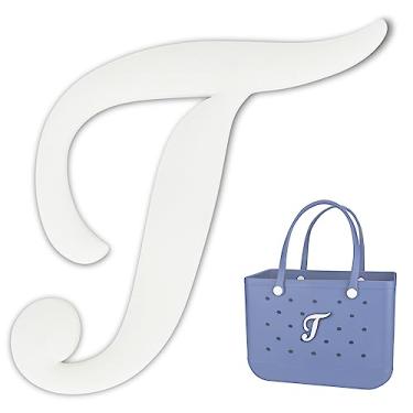 Imagem de TOYORK Berloques de saco para acessórios de saco Bogg Decorativos Berloques Inserção Letras Alfabeto para Acessórios de Bolsa de Praia, White T, Borracha, Sem Pedra Preciosa