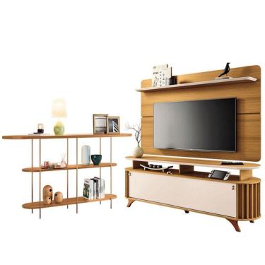 Imagem de Rack Bancada Alba Com Painel Curv Com Aparador Infinity Cinamomo Off White - Hb Móveisc