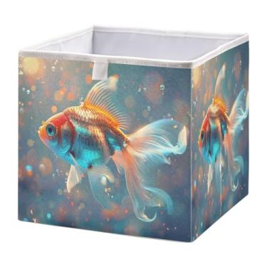 Imagem de SEHANY Cesto de armazenamento dobrável fofo de peixe koi, grande dobrável, organizador de tecido, cestas de armazenamento para roupas, brinquedos, livros, armário, berçário, 28 x 28 x 28 cm