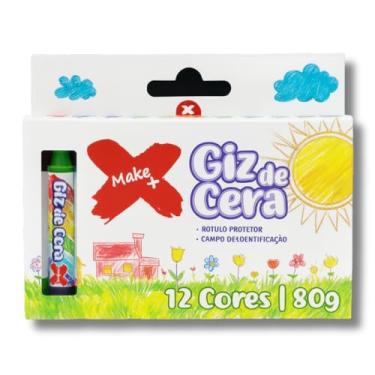 Imagem de Giz de Cera Redondo com Rótulo Protetor, 12 Cores, 11mm Diâmetro, 80g, Atóxico, com Campo de Identificação