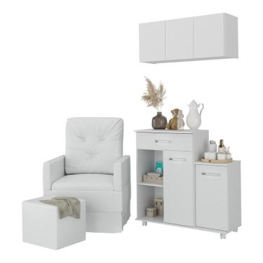 Imagem de Poltrona De Amamentação Com Puff E Armário/balcão Multimóveis Mp4212 Branco Branco