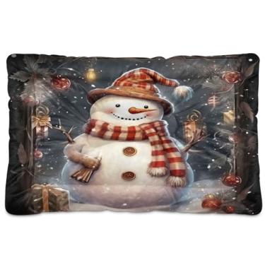 Imagem de KEEPREAL Cama de Natal para cães com boneco de neve, cama retangular confortável para animais de estimação, cama ultra macia e calmante para cães pequenos e médios, 45,7 x 61 cm (131)