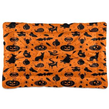 Imagem de SEHANY Cama de Halloween Pumpkins para cães e gatos com fundo antiderrapante, caixa de canil, colchão macio para animais de estimação, lavável para cães pequenos, médios e grandes, gatos, 91 x 61 cm