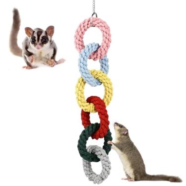 Imagem de Pinsit 1 pacote de brinquedos de planador de açúcar, acessórios de gaiola de planador de açúcar, brinquedos de balanço de escalada de algodão colorido para hamster, ratos, esquilos, pássaros