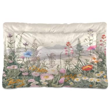 Imagem de SEHANY Cama para cães e gatos com flores silvestres coloridas com fundo antiderrapante, cama de canil, colchão macio para animais de estimação, lavável para cães pequenos, médios e grandes, gatos