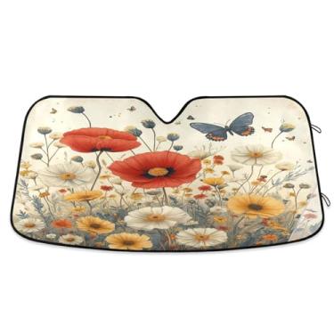 Imagem de ATTX Vintage Wildflowers Para-brisa Carro Para-brisa 144.8 cm x 80.0 cm Escudo Solar Universal com Proteção UV, Persiana de Janela Frontal Auto Dobrável para Sedans SUVs Caminhões #344