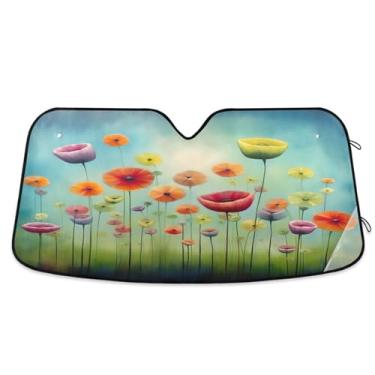Imagem de ATTX Para-brisa de carro aquarela floral abstrata 134.6 cm x 59.7 cm escudo solar universal com proteção UV, persiana de janela frontal automática dobrável para sedãs SUVs caminhões #670