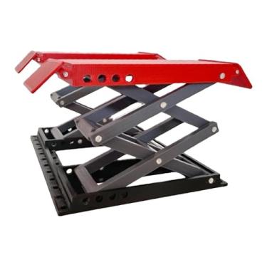 Imagem de KiBcsLic Plataforma elevatória em miniatura para carros RC, suporte portátil para exibição de carros RC em escala 1/18, suporte elevatório ajustável realista, Vermelho Preto