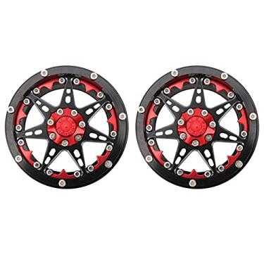 Imagem de Ainoli 2 unidades RC liga de alumínio Beadlock cubo de aro de roda para SCX10 // TRX6 1/10 peças de atualização de carro RC (Preto Vermelho)