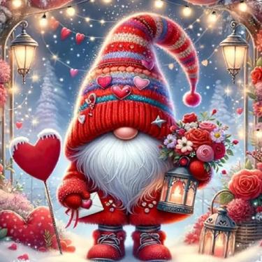 Imagem de Kits de ponto cruz carimbado para o Dia dos Namorados para iniciantes, kits de bordado de ponto cruz contado de gnomo Love para adultos, 11CT flores dimensões contadas ponto cruz padrões artes