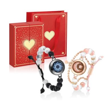 Imagem de TOTWOO Pulseiras de toque de longa distância para casais, iluminação inteligente e vibração para casais amorosos, pulseira de pedra de cura | Presentes de relacionamento de longa distância para