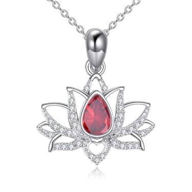 Imagem de YAFEINI Colar de lótus, pingente de pedra de nascimento de prata esterlina, joia de lótus, presente de aniversário para mulheres, Normal, Prata esterlina, Zircônia cúbica