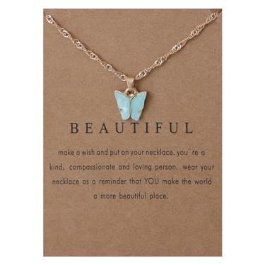 Imagem de Nexoluxa Colares de borboleta para mulheres, presentes rosa, colar com pingente fofo, colorido, joias, 12 anos, presentes de amizade com cartão de desejos, Zinco, Sem Pedra Preciosa