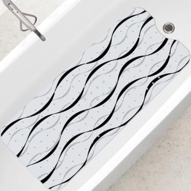 Imagem de SHUCHING Tapete de banho adulto para banheira antiderrapante 101 x 40 cm, tapete de banheira extra longo, antiderrapante, tapete de chuveiro para banheiro, sem mofo, lavável na máquina, linhas