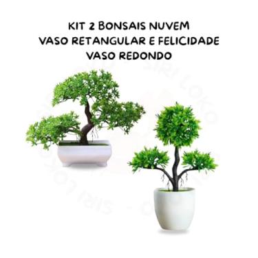 Imagem de Genérico, Kit 2 Bonsais Artificiais Zen – Nuvem Vaso Retangular Felicidade Vaso Redondo Ambientes Modernos