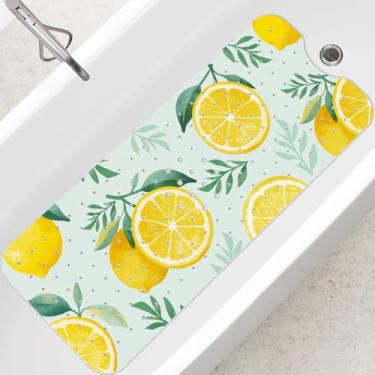 Imagem de SHUCHING Tapete de banho adulto para banheira antiderrapante 101 x 40 cm, tapete de banheira extra longo, antiderrapante, tapete de chuveiro para banheiro, sem mofo, lavável na máquina, limão