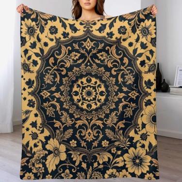 Imagem de Manta mandala, cobertor psicodélico, presentes para adultos, mulheres, homens, cobertores aconchegantes de flanela leve e macia para cama, sofá, acampamento, para todas as estações (101 x 76 cm)