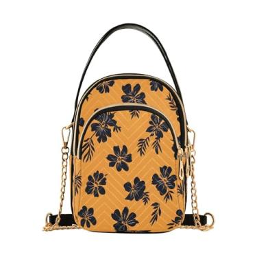 Imagem de CEBUGI Bolsa tiracolo feminina clutch bolsa de telefone flores pretas elegante bolsa de ombro com alça de corrente removível