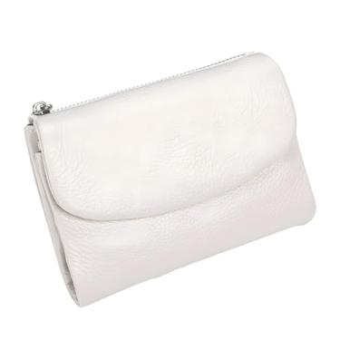Imagem de Carteira unissex de couro seixo, porta-cartão de moeda de couro legítimo curto de 14 cm, bolsas de mão unissex, pode guardar moedas, cartões de identificação, Branco, 5.31in x 3.94in x 1.18in