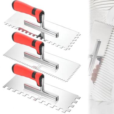 Imagem de Kit 3 Desempenadeiras Dentadas Fino Médio Grosso Aço Inox Soldada Sem Parafusos Ergonômica Premium Azulejista Pedreiro