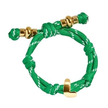 Imagem de VLINRAS Pulseira verde com nó bolha inicial pulseira corda nodosa letra bufante pingente joia personalizada, Adjustable, Latão, Sem Pedra Preciosa