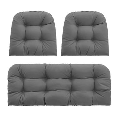 Imagem de PNP HWJIAJU 3 almofadas de vime para cadeira, à prova d'água, para móveis de pátio, almofadas de vime, 104 x 48 cm, cinza escuro