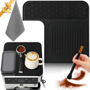 Imagem de 1 tapete superior para máquina de café expresso Ninja Luxe Cafe ES601 e ES701, com toalha barista e escova de limpeza de café, limpa e protege a superfície superior, tapete de silicone antiderrapante