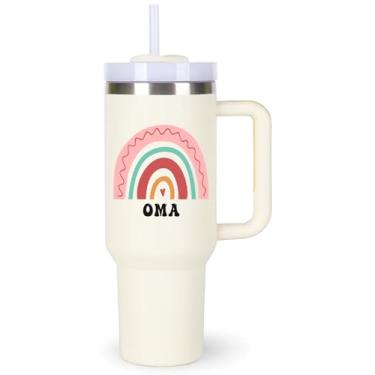 Imagem de momocici Oma Gift Ideas for Grandma.1,134 g Oma Tumbler com alça. Copos Oma Cup. Copos de 1,134 g, aniversário, Dia das Mães, Natal, presentes para Oma.