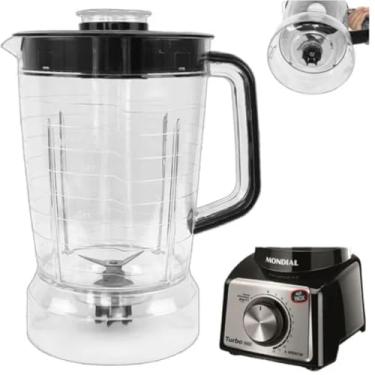 Imagem de Copo serve para Liquidificador Mondial Turbo L1000/ L1100/ L1200 Cristal (TAMPA PRETA)
