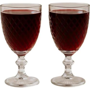 Imagem de Conjunto 2 Taças de Vinho Bico de Abacaxi Transparente | Textura Diamante | Copo Elegante para Vinho, Água e Drinks