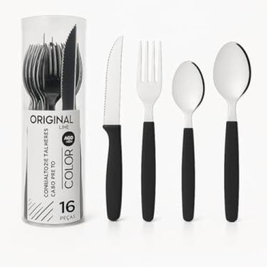 Imagem de Conjunto elegante para mesa, garfo faca e colher, design simples, pratico, 16 pecas, moderna