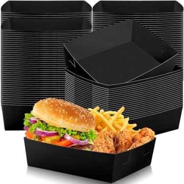 Imagem de Uiifan Pacote com 100 bandejas de papel para comida, 2,3 kg, pratos de nacho, pratos de nacho, descartáveis, resistentes a gordura, para festa de Halloween, dia de Ação de Graças, artigos de