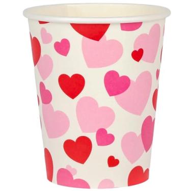 Imagem de Elyxio 100 peças de copos de papel para dia dos namorados descartável para festa de Natal vermelho rosa coração amor 255 g To Go Hot Cold Drinkware para aniversário aniversário festa de casamento