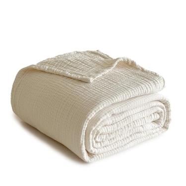 Imagem de Simple&Opulence Cobertor de musselina 100% algodão king size, cobertor de gaze leve e respirável com 4 camadas para sofá de cama, colcha macia para todas as estações, off-white, 264 x 233 cm