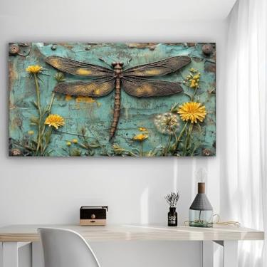 Imagem de Arte de parede em tela rústica Dragonfly Bloom - Pôster sem moldura de 30 x 61 cm - Decoração de casa e escritório para sala de estar, quarto, cozinha e café