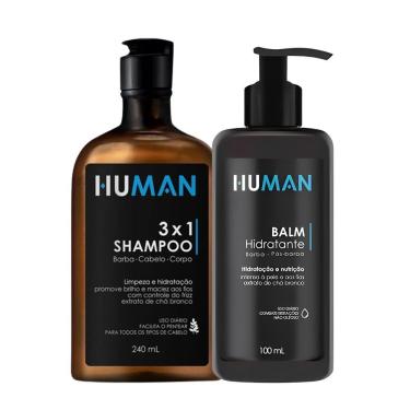 Imagem de Kit Shampoo 3×1 Barba Cabelo Corpo 240ml E Creme Balm Hidratante Pós-barba Human