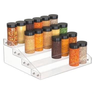 Imagem de Organizador de temperos transparente de 4 camadas para armário, prateleira de acrílico para armário de despensa, suporte de armazenamento transparente para pote de condimentos de cozinha, recipiente