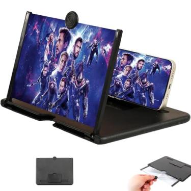 Imagem de Lupa de telefone para tela grande atualizada 2026, amplificador de tela HD 3D com suporte dobrável, lupa móvel portátil para filmes e jogos, universal compatível com todos os smartphones (10 polegadas